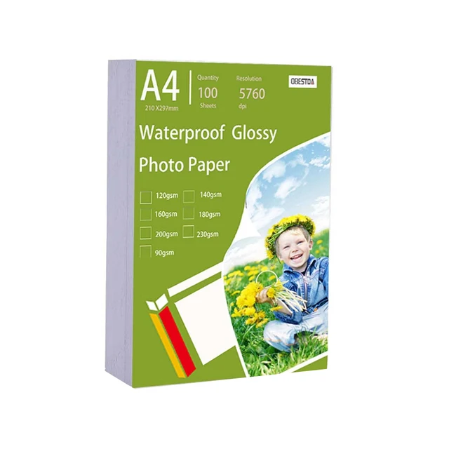 A4 100 arkuszy błyszczącego papieru fotograficznego 8,27 * 11,69 cala 160 g/m2 120 g o wysokim połysku, szybkoschnący do kolorowych drukarek atramentowych Canon Epson HP