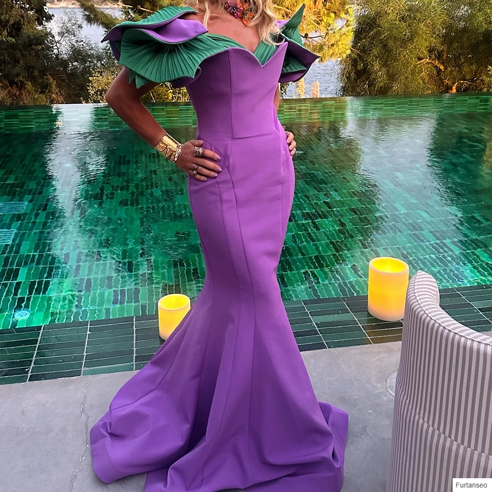 

Customized Mermaid Evening Dresses Floor-length Off The Shoulder Sleeveless Prom Gown Fashion Stole Simple Draped Party Gown