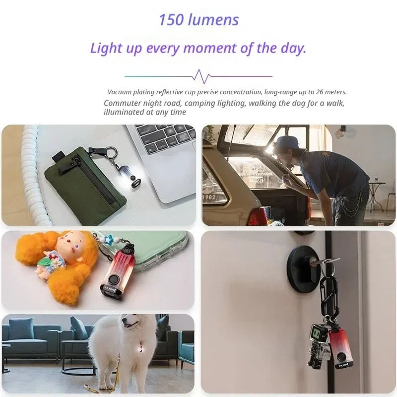 Wuben E2 Pulse Mini EDC Flashlight,150Lm Triple Light,Heartbeat Strobe,IP66 Pocket Torch for Camping & Night Running