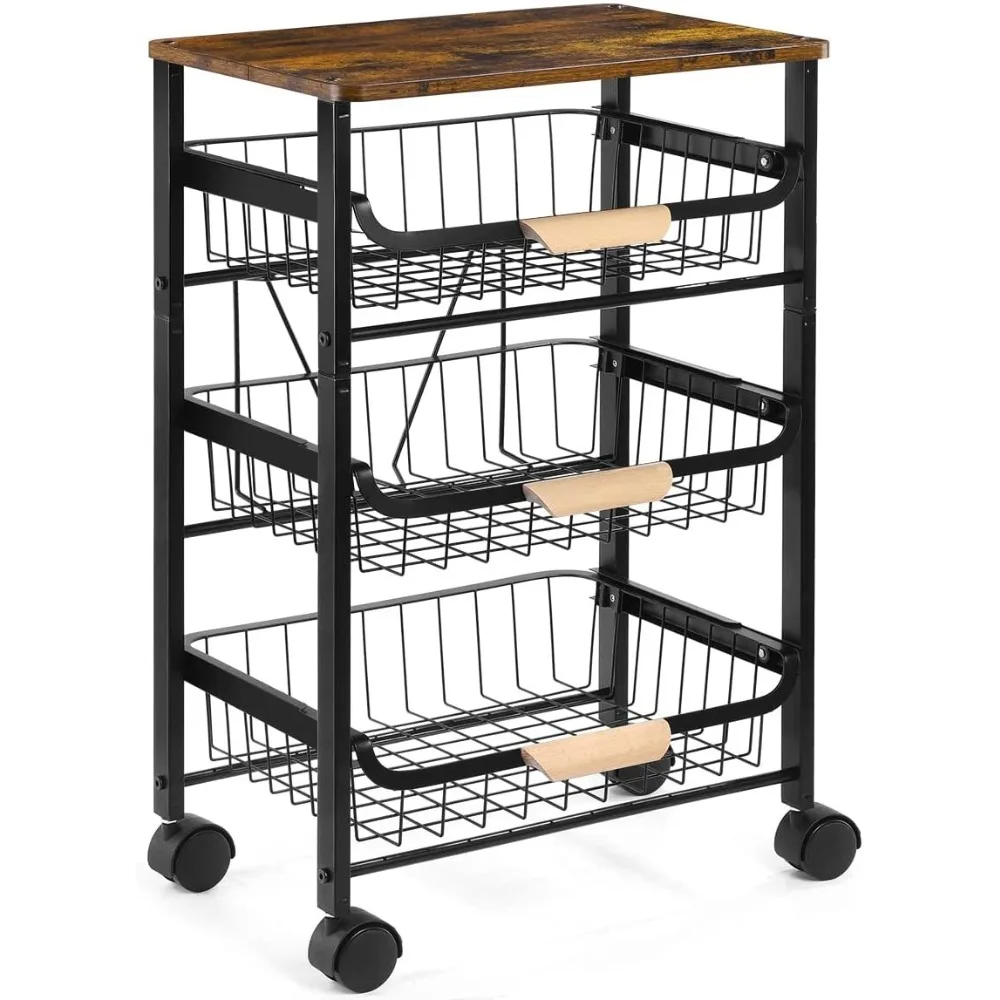 

4-Tier Rolling Utility Storage Cart Mesh Kitchen Utility Cart Storage Organizer