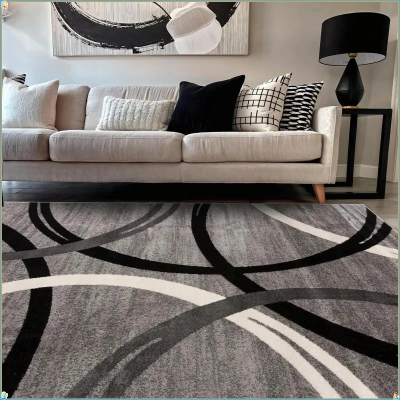 

5'3" x 7'3" Gray Area Rug - Wavy Circles Design, Fade-Resistant