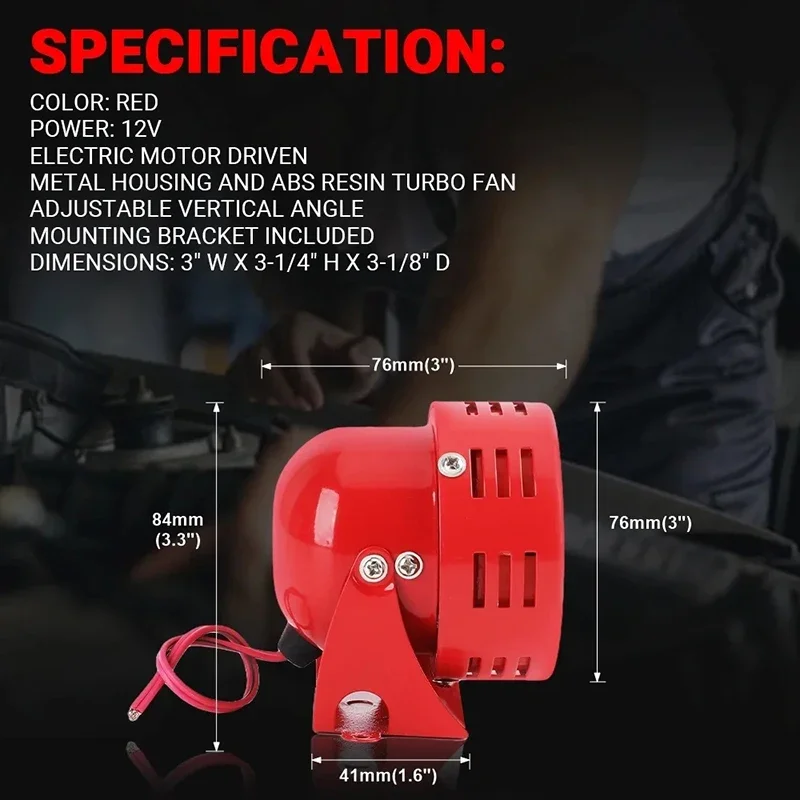 12V Electric Car Air Raid Siren Horn - Mini Alarm, Loudly Siren, Motor Driven Compressed Air Horn for Car & Truck Safety