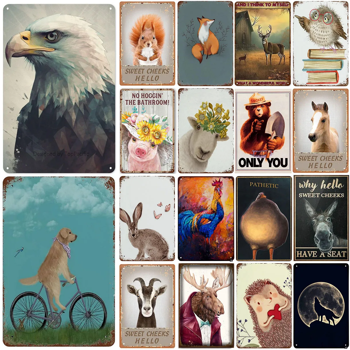 Tiere Metall Blechschilder Süße Wangen Hallo Poster Platte Wanddekoration für Hausgarten Bars Männerhöhle Café Clubs Retro Poster Pla