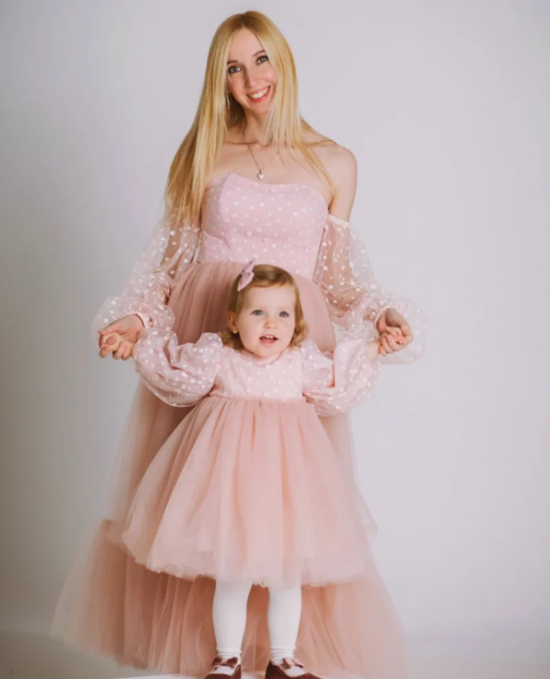 Pink Two Pieces Mother Daughter Gowns Girls Birthday Party Photo Session Wedding Guest Mommy And Me Special Day Family Look