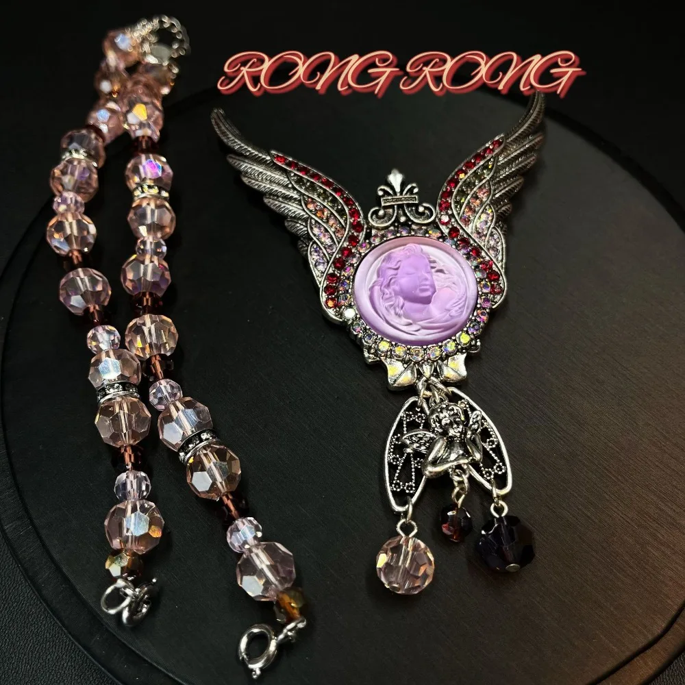 

Law of Attraction Vintage Jewelry – Heavy Wing Angel Pendant with Rhinestones To Attract Peaceful Dreams & Harmony