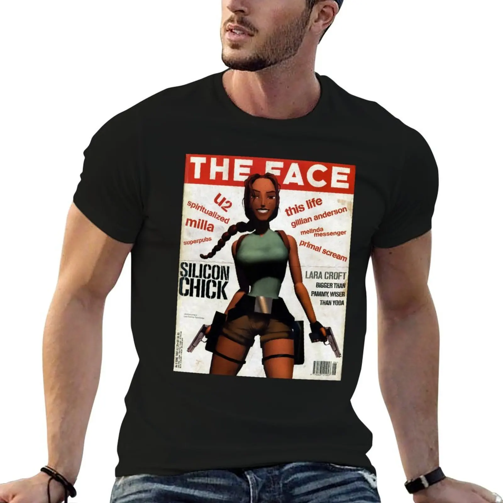 

Lara Croft Retro Magazine Print T-Shirt t shirts designer t shirt for man 100 percent cotton man t shirt graphic T-Shirt