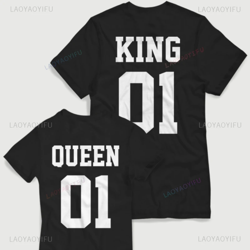 King Queen 01 Print Couple T Shirt Lovers Short Sleeve O Neck Loose Tshirt Fashion Woman Man Tee Shirt Tops Clothes