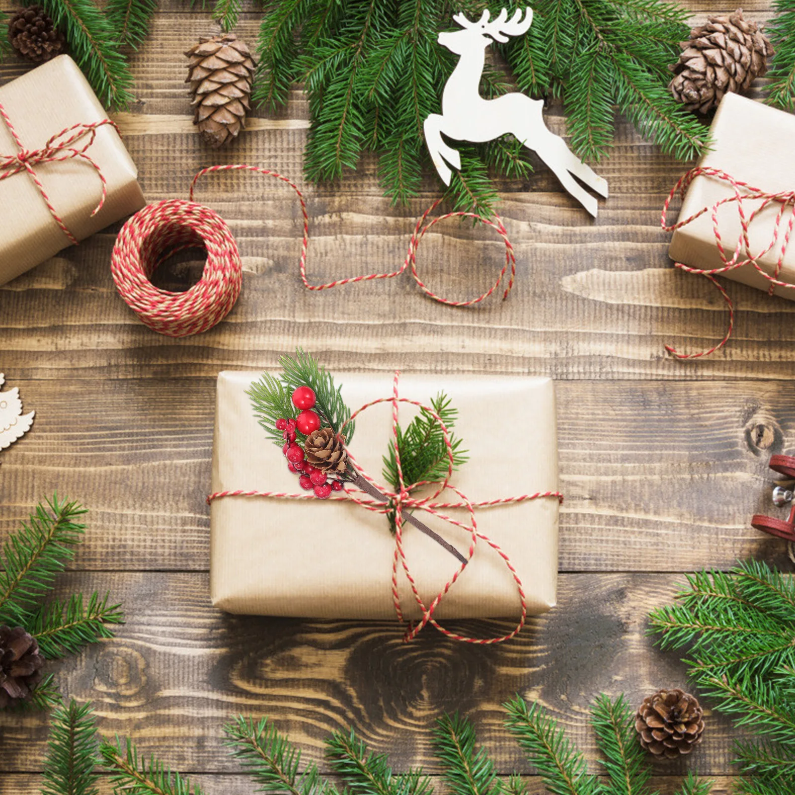 

6Pcs Xmas Berry Decor Artificial Red Berry Branches Simulation Flower Bunch Photography Prop Home Decoration Christmas Pine