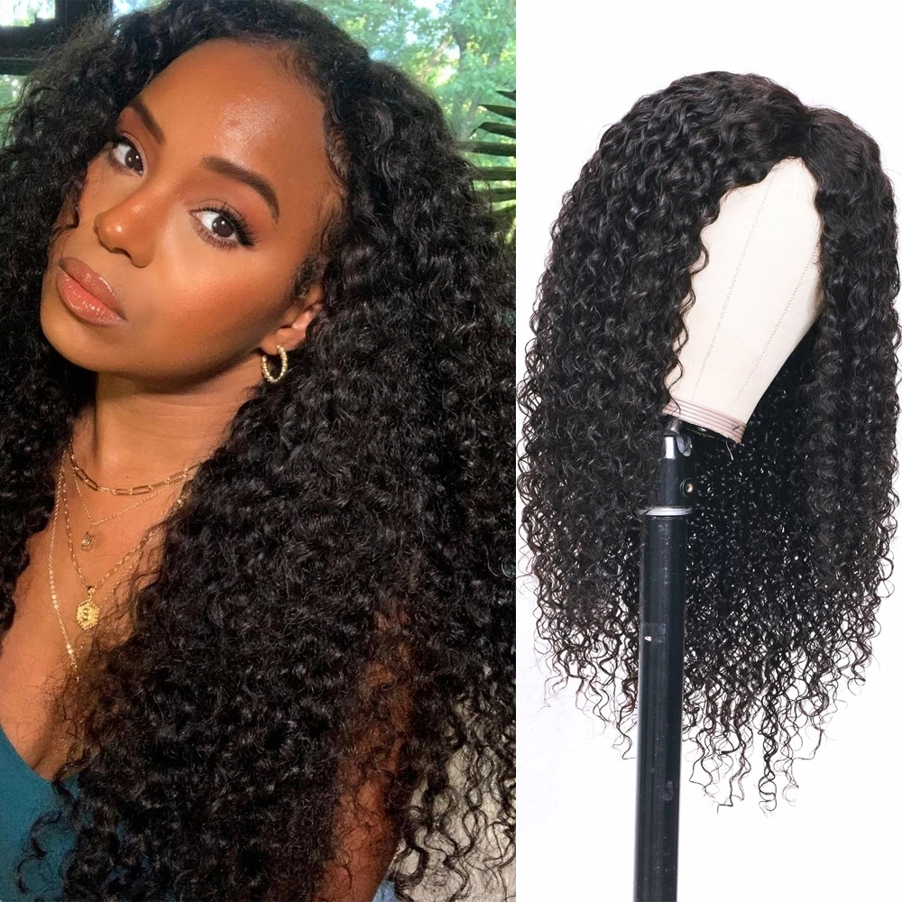 Julia Hair Jerry Curl V Part Wig No Glue Human Hair Wigs for Women Brazilian Curly V Shape Human Hair Wig No Leave Out