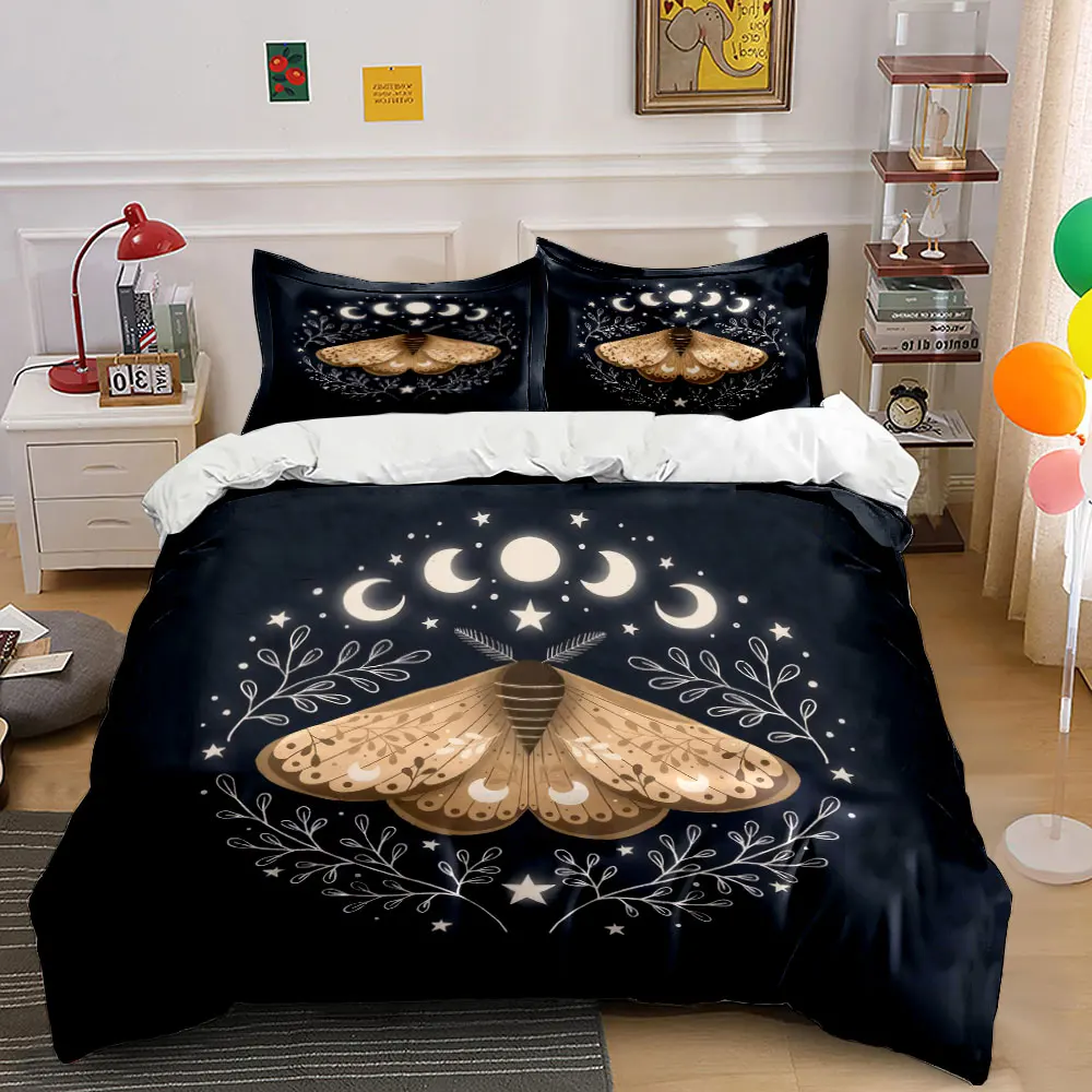 Boho Moth Lunar Home Decor Multiple sizes kid's and adults' bedroom Exquisite 3PC bedding set, gift