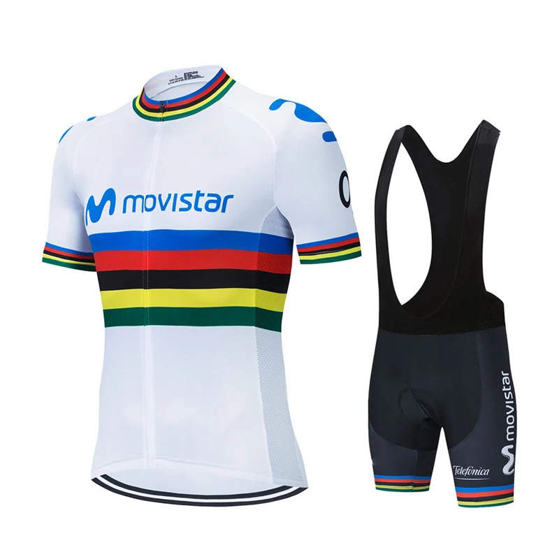 TDF Movistar Team Imaging Jersey Set, Vêtements bleus à manches courtes, Chemises de vélo de route, Cuissard à bretelles trempé, VTT Lesslot, 2023