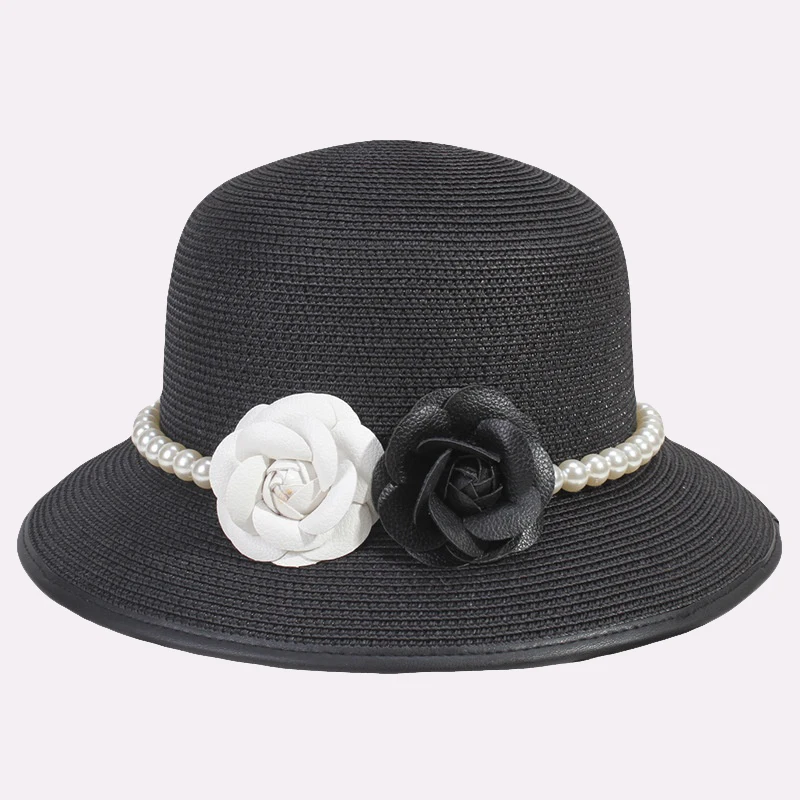 

Sun Hat for women Summer Vintage Elegant Pearl Flower Fisherman Hat Hepburn Wind Sunshade Straw Hat Beach Hat sombrero