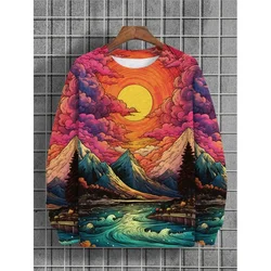 Autumn 3d Colorful Landscape Graphic Long Sleeve Print T-Shirt Fashion New In Hoodies For Men Pullovers Oversized Men's Clothing