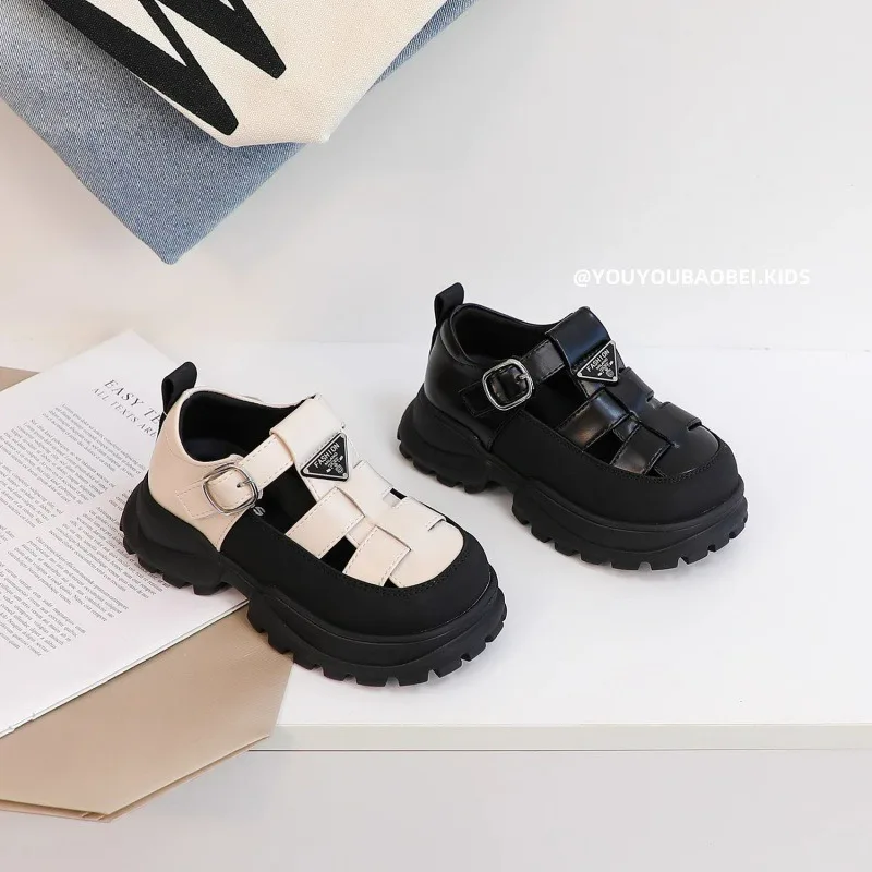 New Style Girls' Sandals Summer Hollow Out Bun Roman Shoes Girls Princess Leather Shoes Korean Version Children's Shoes