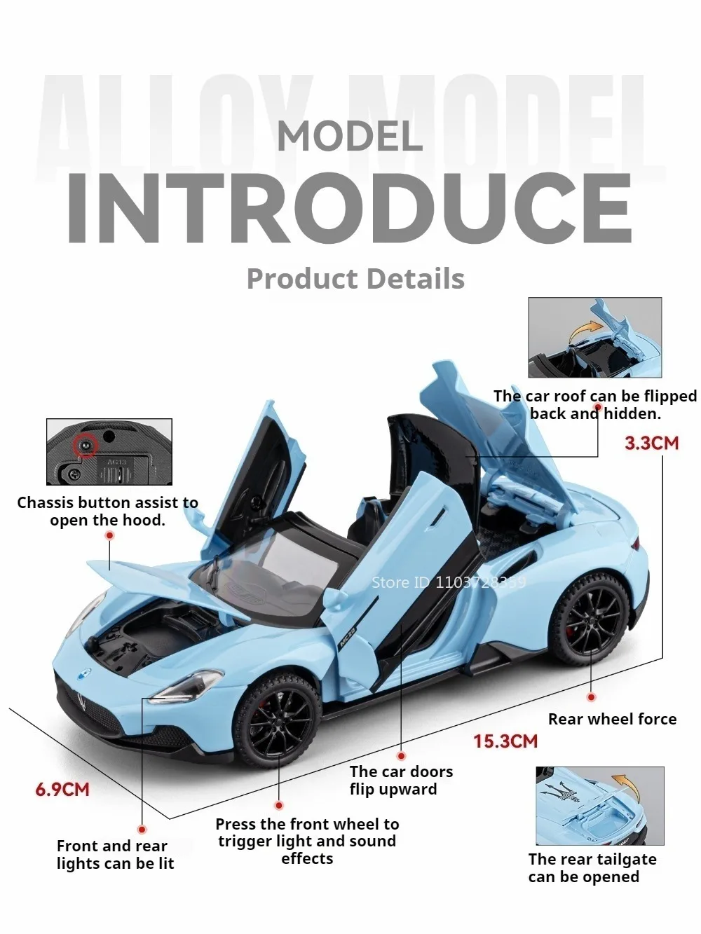 Sportwagen im Maßstab 1:32 Modell MC20 Tomahawk SRT Spielzeug Legierung Druckguss Sound Licht Türen geöffnet zurückziehen Ornament Supercars für Kinder – Detail 3