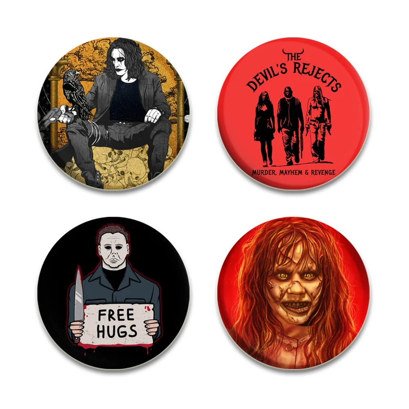 Horror Movie Pin Creepshow/FREE HUGS Handmade Brooches for Backpack Cothes Skull/White Mask Thriller Collection Badge Decoration