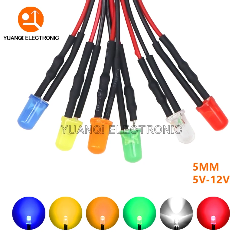 3mm 5mm 8mm 10mm LED 12V 20cm Pre-wired White Red Green Blue Yellow Orange Diode Lamp Decoration Light Emitting Diodes