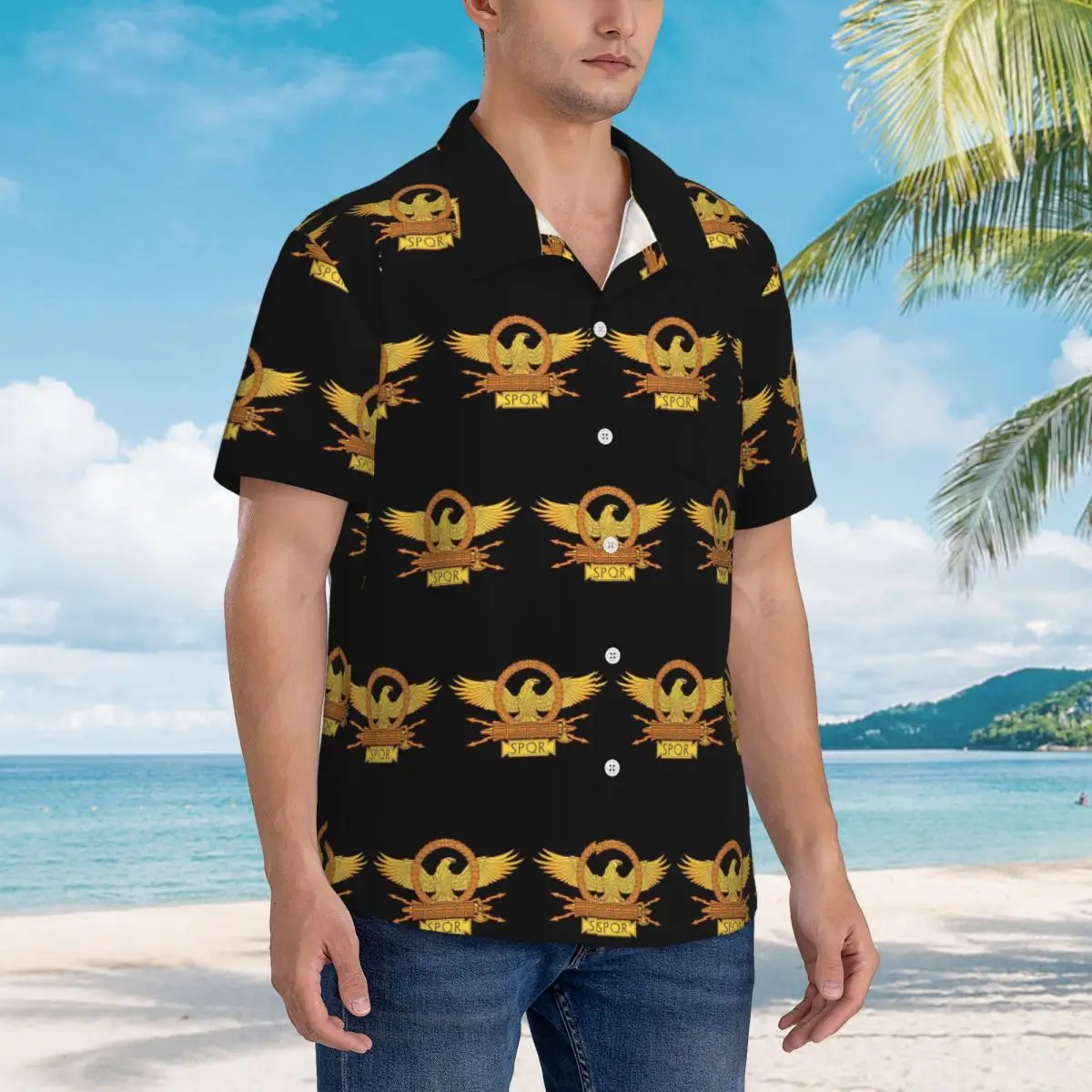 Ancient Rome SPQR Eagle Standard Hawaiian Shirts Fashion Men Short Sleeve Shirt for Summer Beach Men's Lapel Tops