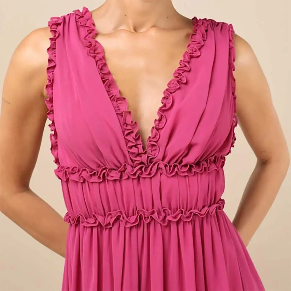 Sexy V-hals Mouwloze Geplooide Verstoorde Avondjurk Vrouwen Formele Partij Jassen Galajurken Bruidsmeisjesjurken Cocktailjurken