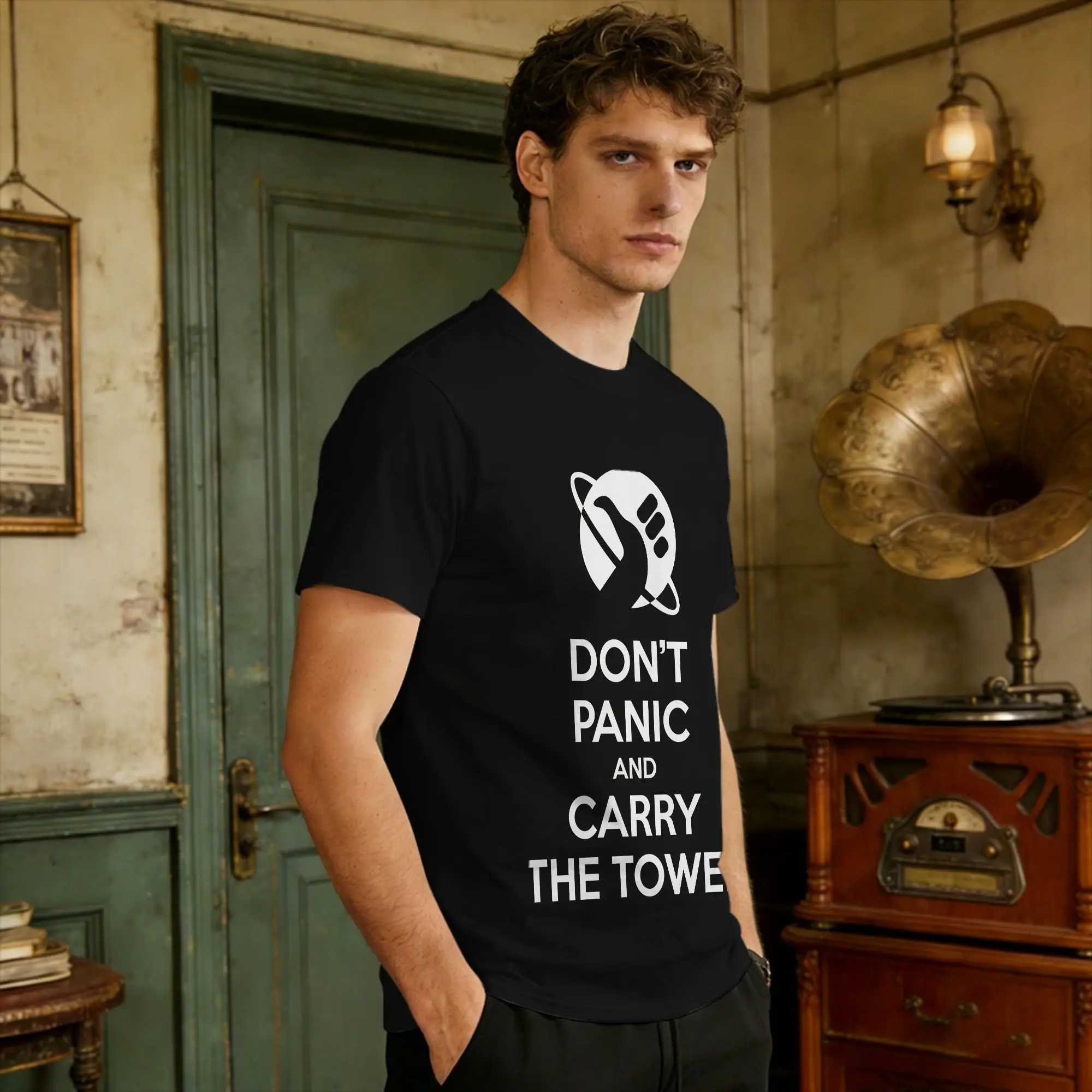 Men Carry The Towel T Shirts Don'T Panic 100 Cotton Clothing Summer Y2K Basic Short-Sleeve T Shirt O-Neck Novelty Print Tshirt