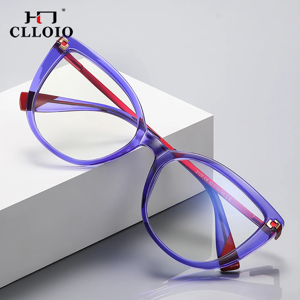 CLLOIO Women Cat Eye Reading Glasses New Design Anti Blue Light Myopia Glasses Hyperopia Prescription Optical Glasses Frame 2128