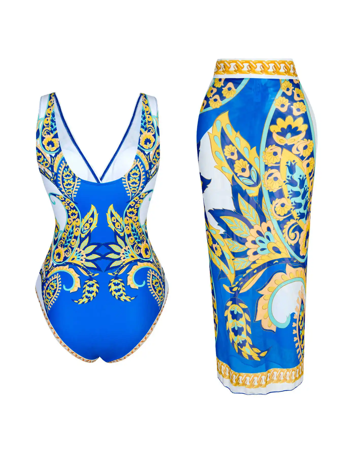 2025, Retro-Bikini, bedruckt, modisch, zweiteiliger Badeanzug und Vertuschung mit Rock, eng, Damen-Verband, Sommer, Strand, luxuriös, elegant