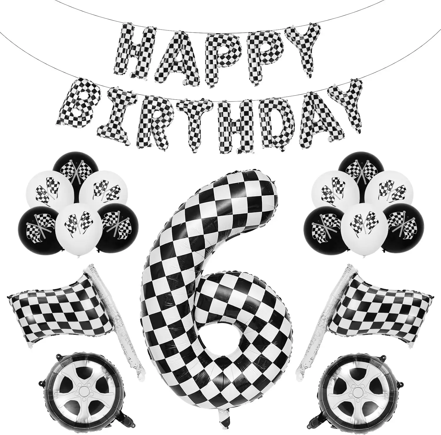 

Race Car Birthday Balloons Set Birthday Party Decoration Black White Checkered Number for Boys Girls Racing Theme Party Supplies