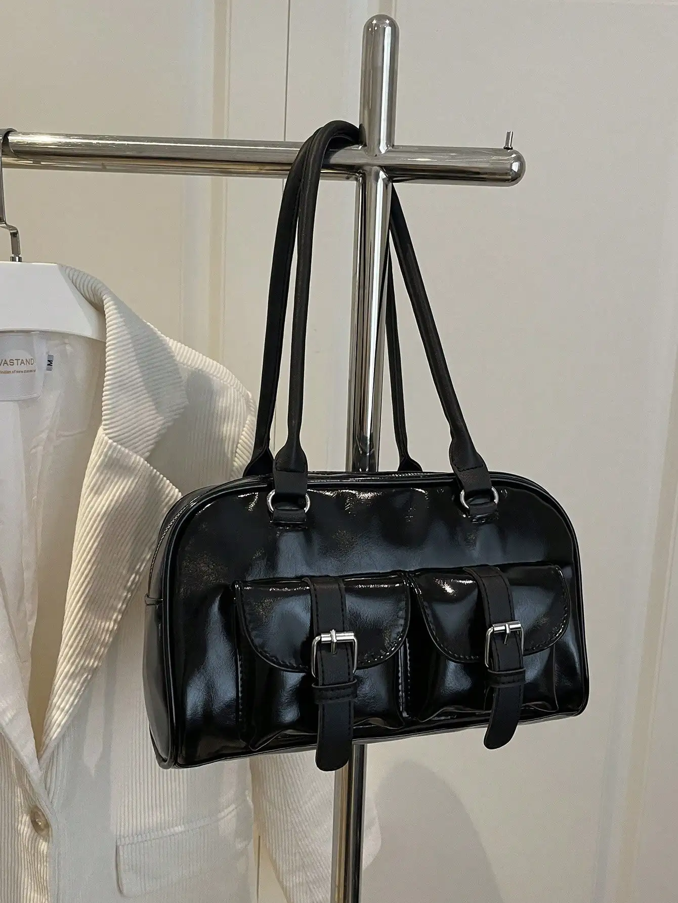 

1pc Minimalist Retro Zipper Tote Bag, Decorated With Pockets, Dual Handles, Suitable For Women's Casual Daily And Commuting Use