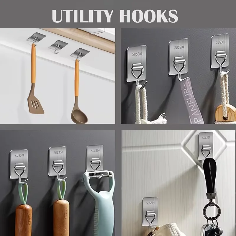 Self-Adhesive Towel Hooks 304 Stainless Steel Stick-On Wall Hooks For Home Coat Robe Bathroom Organization Accessories image 5