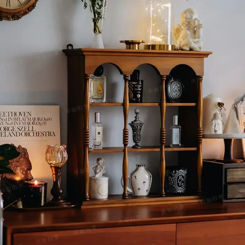 

Vintage Wooden Wall-Mounted Cup Rack, Retro Coffee Cup Display Shelf with Cross-Century Art Design, Countertop Organizer