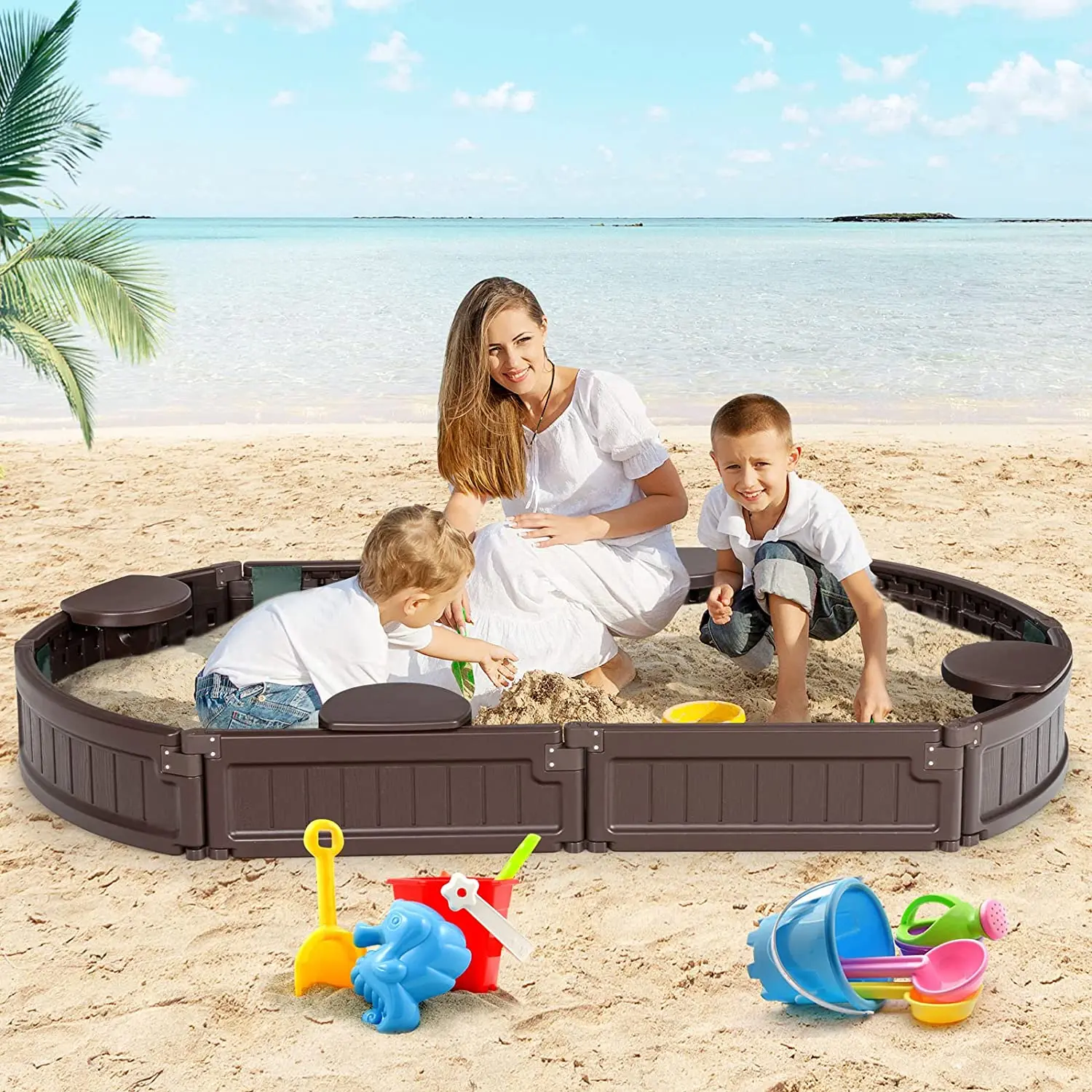 Plastic Oval 6FT Sandbox Sandpool for Kids on Beach with Base and Cover