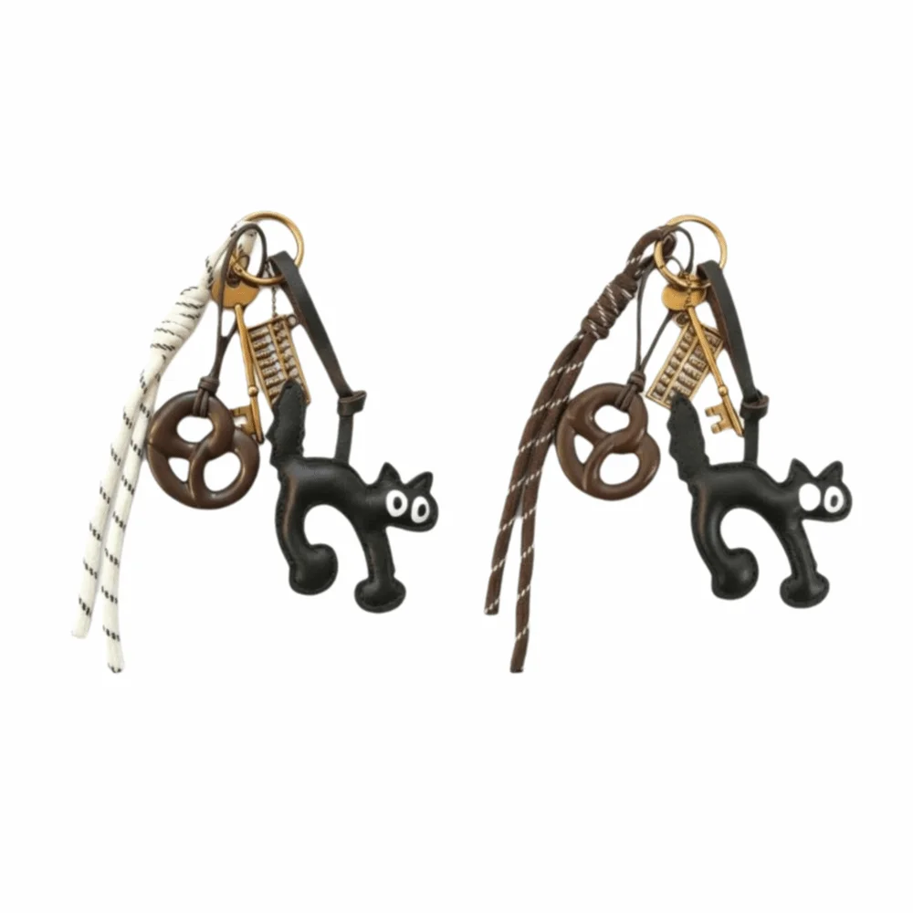 Korean Style PU Leather Cat Keychain Cute Doll Retro Woven Pendant Pretzel Bread DIY Lanyard Pendant For Women Bag Pendant