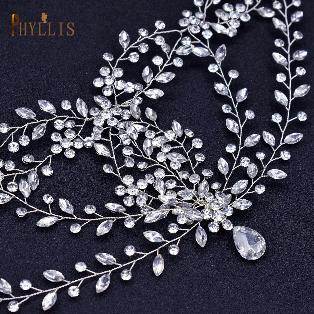 A489 Zilver Bruids Hoofddeksel Kristal Voorhoofd Hoofdband Ketting Haar Sieraden Voor Vrouwen Strass Tiara Bruiloft Haar Accessoires