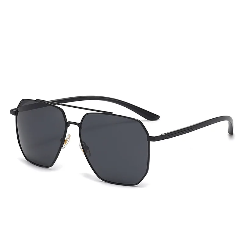Stylish Mens Dual Bridge Octagon Sunglasses Polarized  UV400 Protection  Black Metal Frame for Driving Outdoor Sports and Daily