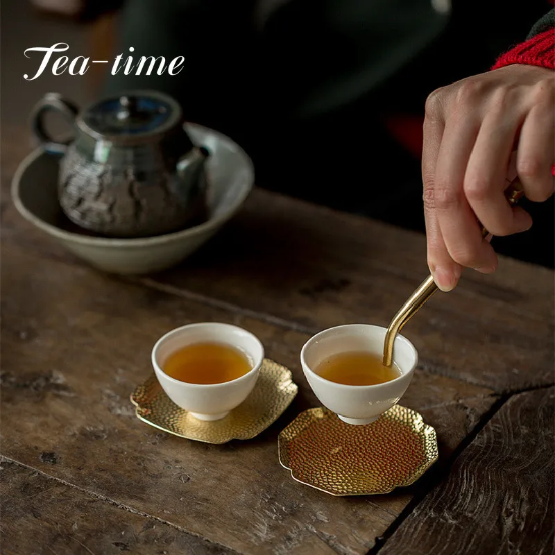 Retro Handmade Pure Copper Coaster Japanese Trumpet Insulated Brass Begonia Tea Art Coaster Tea Saucer Tea Ceremony Accessories