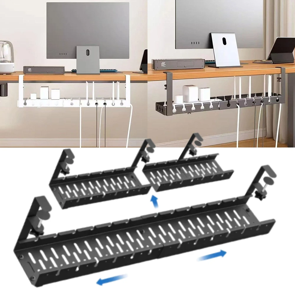 

Лоток для проводов без сверления под столом, выдвижные органайзеры для кабелей в домашнем офисе, ПК-маршрутизатор, проволока для передачи данных, металлическая стойка для хранения