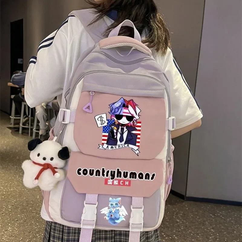 Breathable mesh,Black CountryHumans Country Humans Countryball Polandball Kids Teens School Bags,Anime Backpacks For Girls Boys