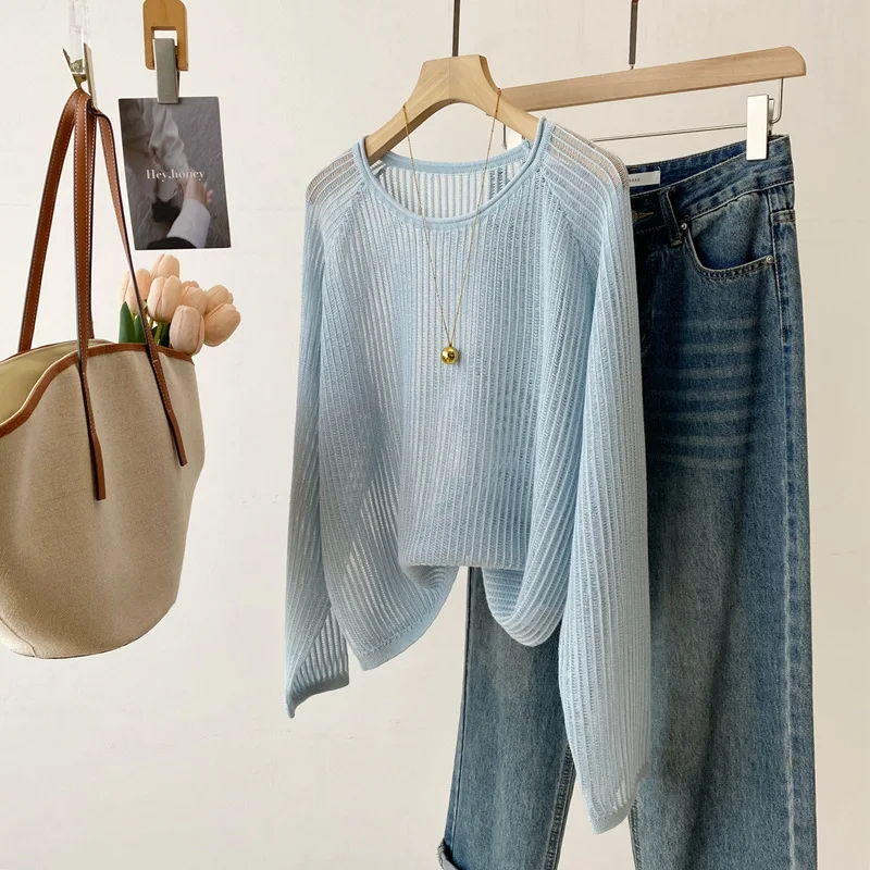 

Dave&di 26 Spring/summer New Product Silk Sheep Sheep 14 Needle Lyocell Hollow Breathable Knitted Sunscreen Shirt Cover