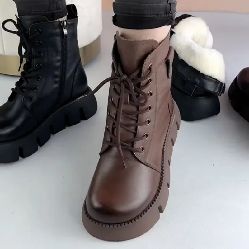 Botas de neve redondas para mulheres, sapatos de lã quente, sapatos de algodão espessado, inverno frio, novo, 2023