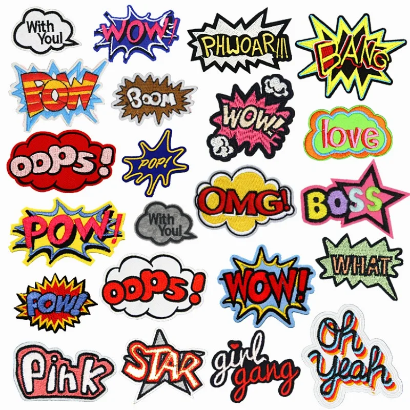 POW OMG WOW Explosion Letter Embroidery Patch DIY Cool Iron on Patches for Clothing Sports Shoes Patch Stickers Patches Anime