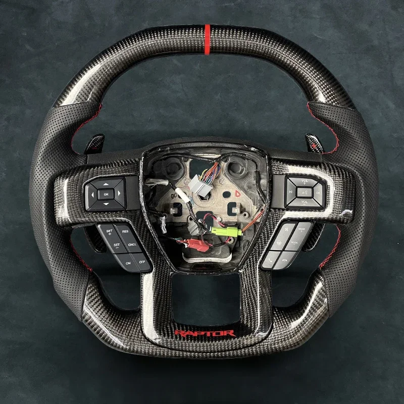 Custom Carbon Fiber Steering Wheel with Trim with Heated for Ford F150 Raptor 2015-2020 / F250 2017-2022 / F350 2017-2022