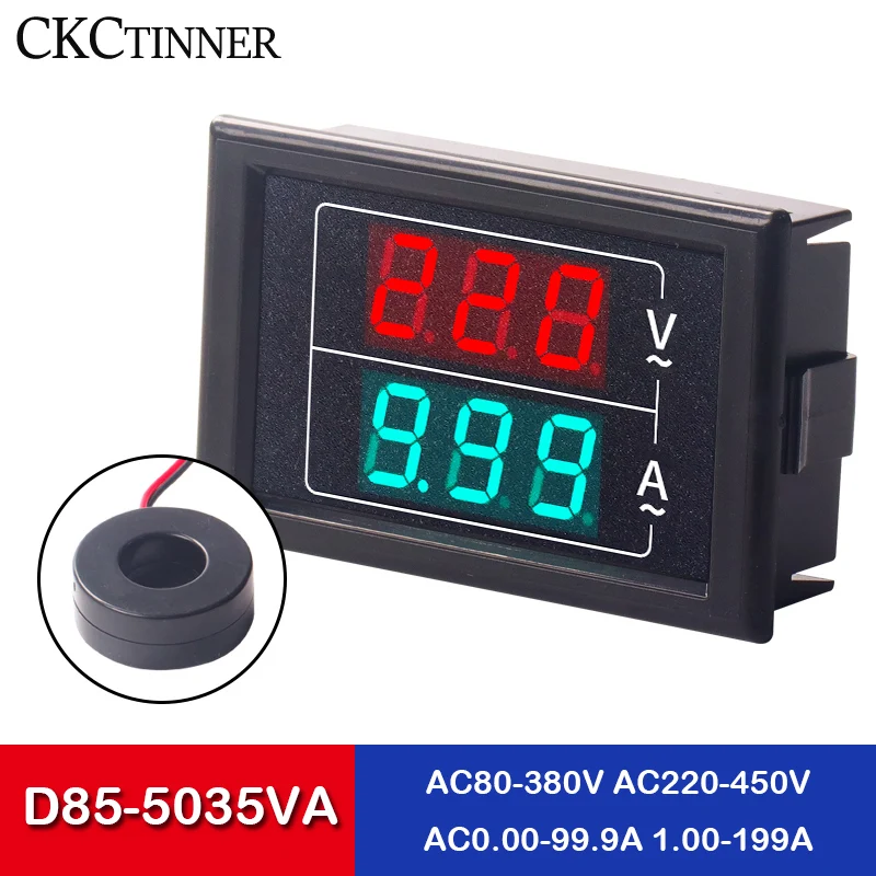 Voltímetro Digital Amperímetro Led Medidor de Volt Digital Duplo Calibre Ac80380 220 450v Ac0.00-99.9a 1.00 a 199a Medidor de Corrente D855035va