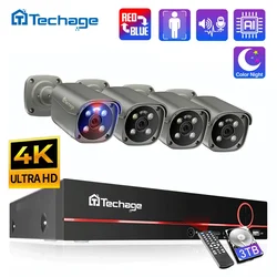 Techage 4K 5MP 8MP Surveillance Camera System H.265 8CH POE NVR Kit Human Detection Red-bule Light Alarm CCTV P2P Video Audio
