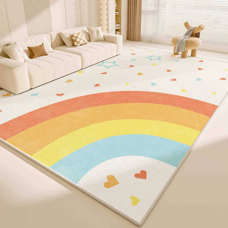 VIKAMA Rainbow Smiling Clouds Kids Area Rug, Soft Crystal Velvet Plush Non Slip Floor Carpet for Nursery Bedroom Playroom Decor