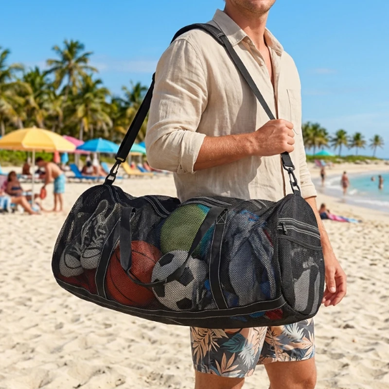 Beach Bag Large Capacity Mesh Swim Bag Duffle Bag with Adjustable Strap Lightweight Quick Dry for Travel GYM and Outdoor Sports