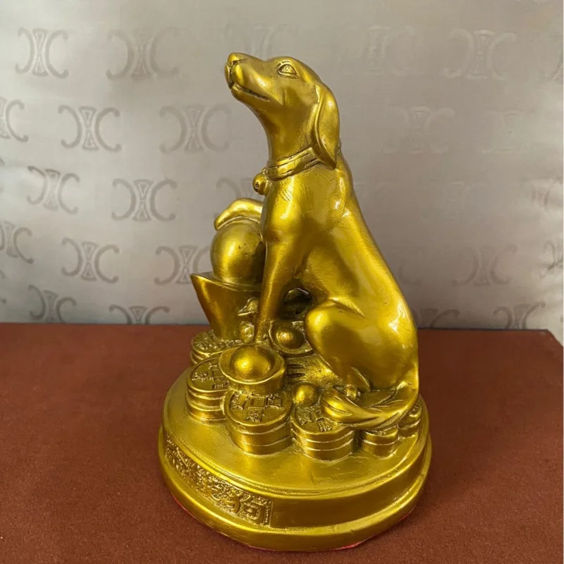 Copper Figurine, Zodiac , Auspicious Ingot Dog, Home Living Room Office Shop Gift Decorative Craft