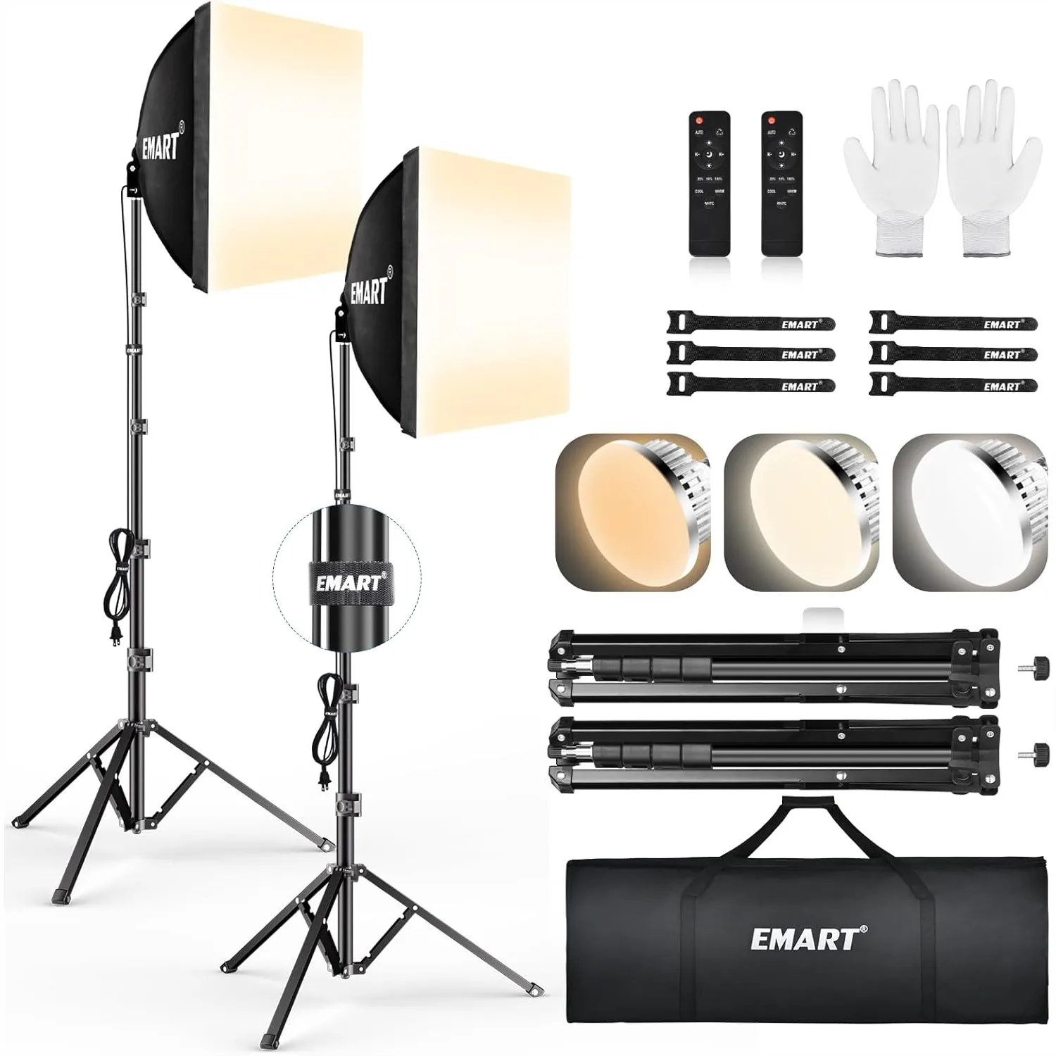 

Softbox Lighting Kit 16x16, 85W LED Bulbs with Remote, Adjustable Tripod for Studio Photography Video