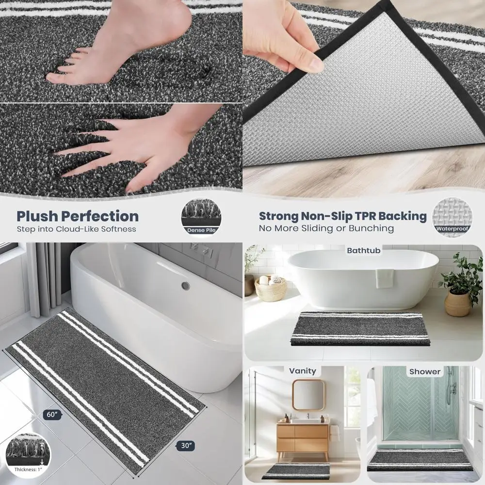 

30x60 Super Absorbent Non-Slip Shaggy Microfiber Bath Mat, Machine Washable, Plush for Bath, Shower, Sink - Charcoal