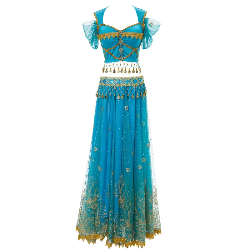 Women Festival Halloween Cosplay Belly Dance Top Dress Adult Indian Arab Jasmine Sari Fantasy Rave Bollywood performance Costume view 5