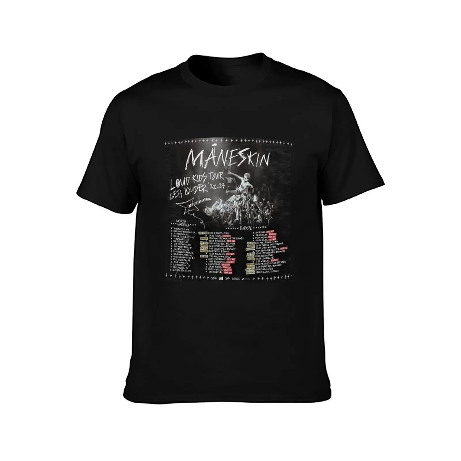 Loud kids tour gets louder m?neskin T-Shirt, Summer Casual Cotton Tee, Oversized Streetwear Tops, Vintage Graphic Print